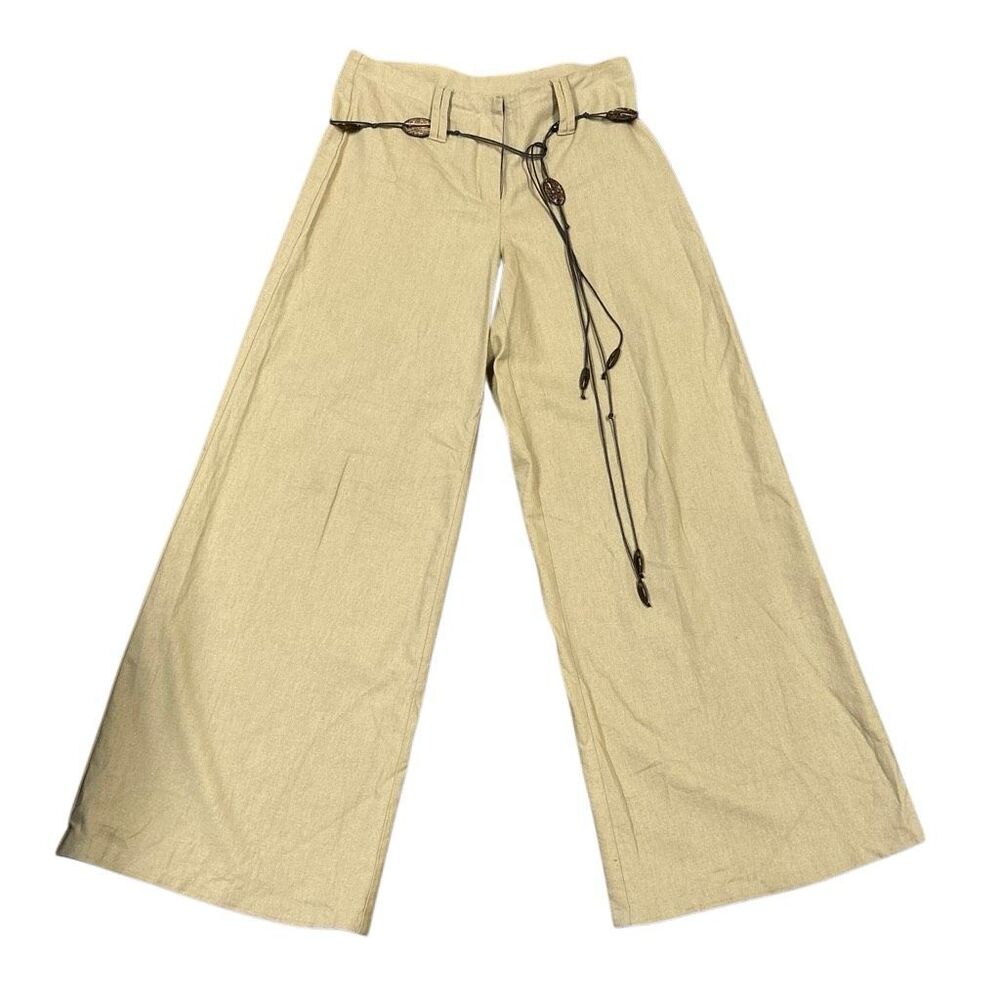 In The Wash Brand Wide Leg Linen Blend Khaki Trouser Size 4